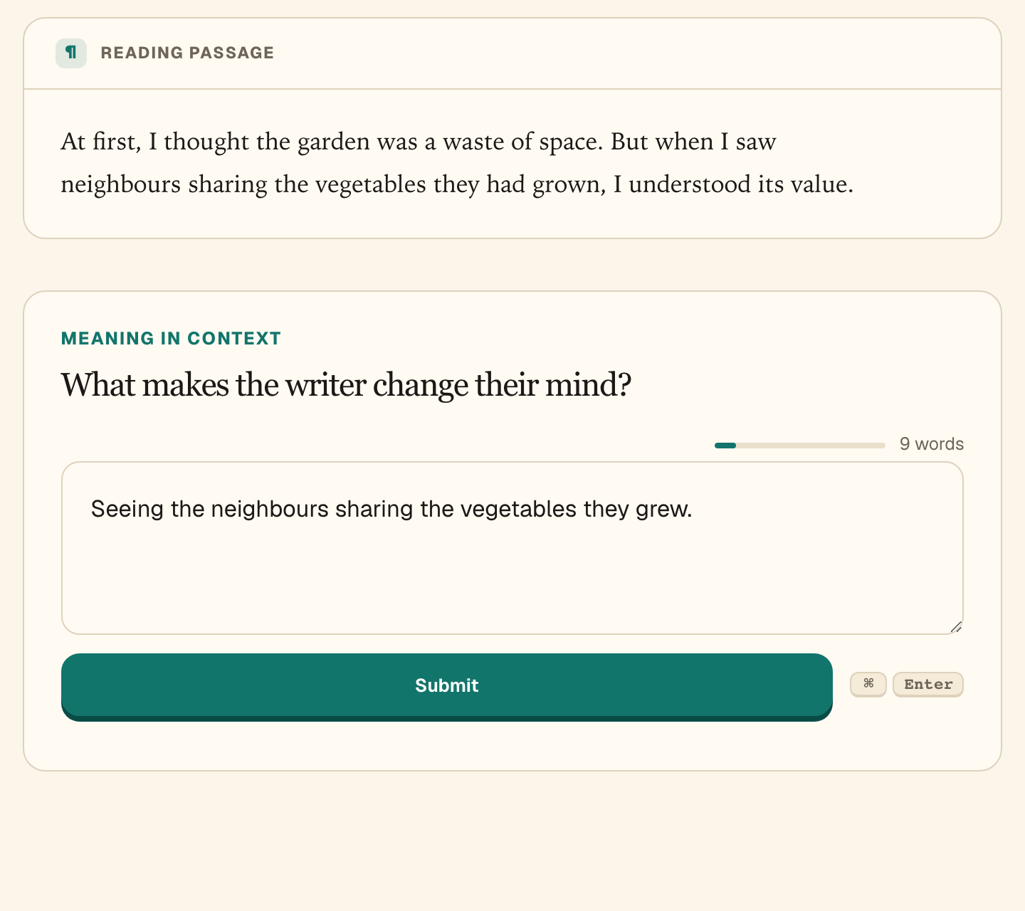 Reading passage, question and answer